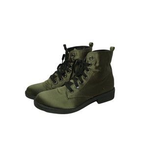 Dirty Laundry Olive Green Satin Combat Boots Women's Size 7.5